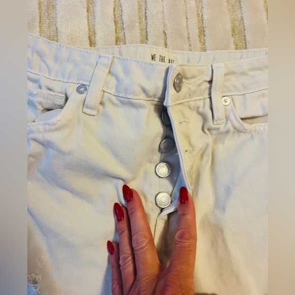 Free People Cream Distressed Jean Shorts - Picture 5 of 8